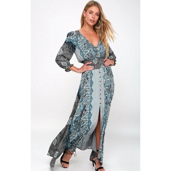 Free People Rare Mexicali Rose Print Maxi Dress Black Size Small - Picture 1 of 12